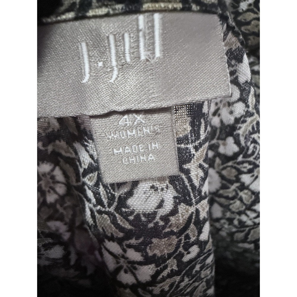 J. Jill Blouse 4X Plus Black Khaki White Floral Button Front Long Sleeve Tunic - Picture 7 of 8